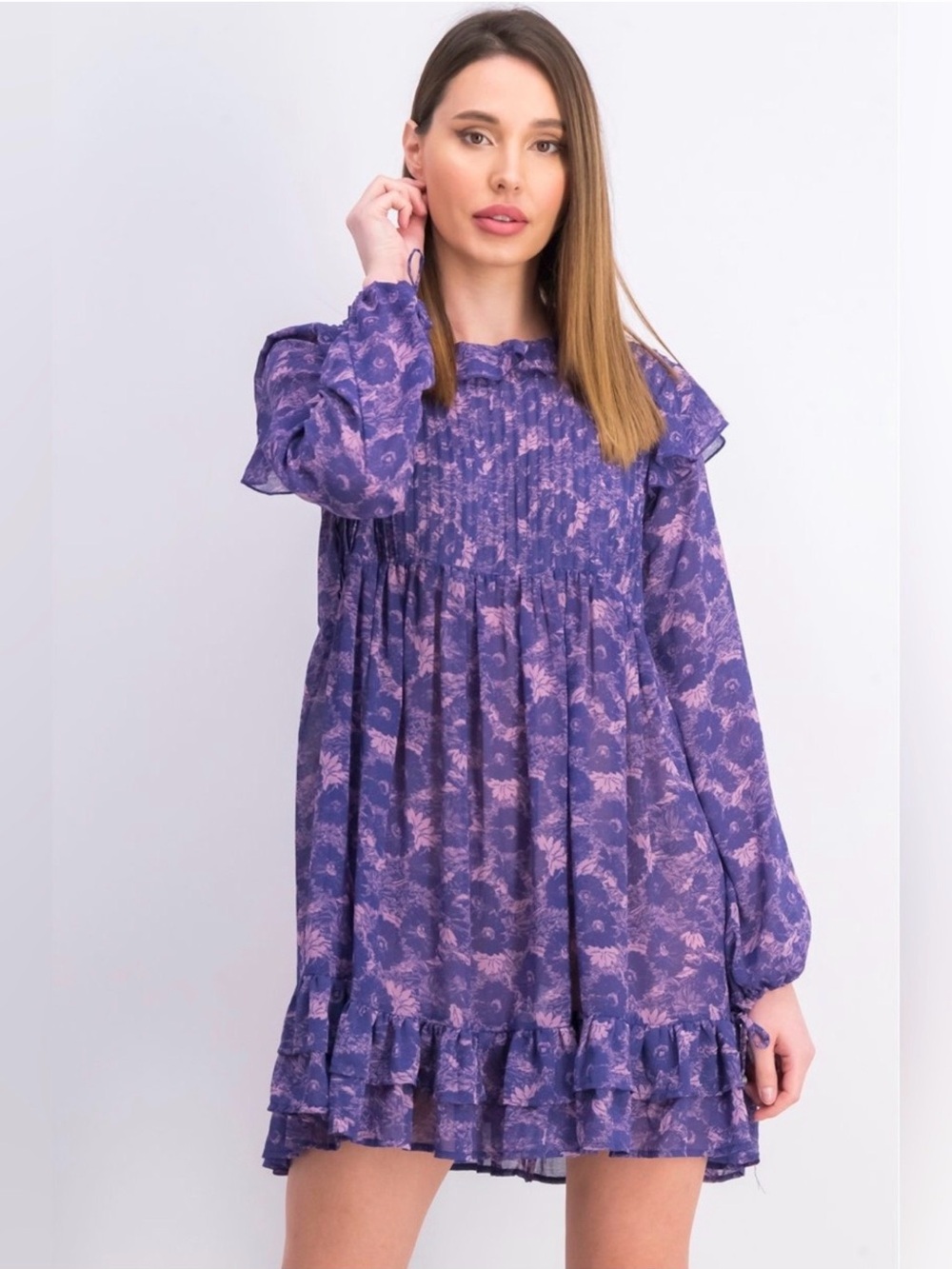 🆕 Free People These Dreams Mini Dress vibrant purple floral print size small